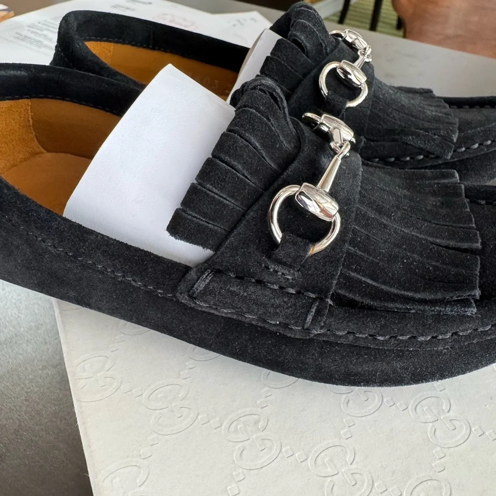 Gucci Black Kids Moccasins with Silver Detail